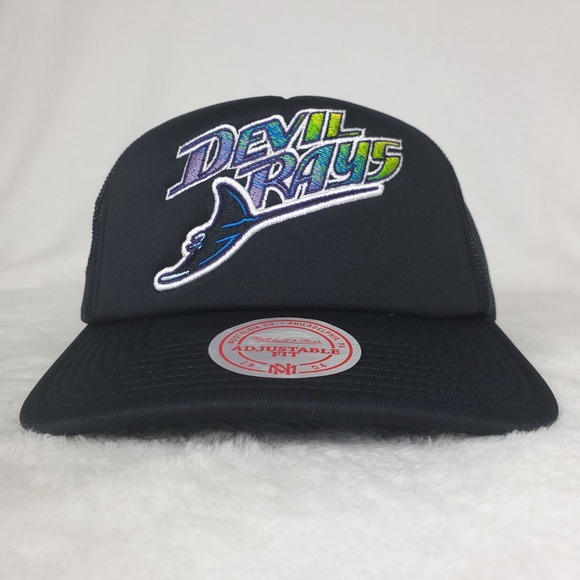 Tampa Bay Devil Rays Mitchell &‎ Ness MLB Foam Trucker Hat Cap 3D Logo Black NWT - Picture 2 of 8